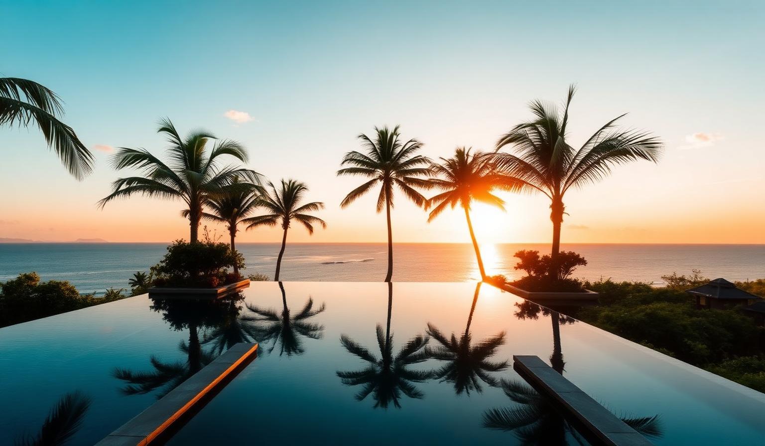 Tropical resort at sunset — your graduation reward